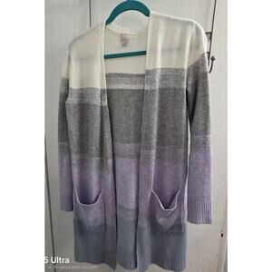 A New Day Long Sweater Size XS Open Front Long Sleeve Cream Lavander Gray